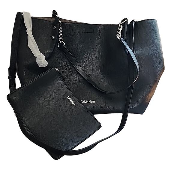 Calvin Klein Reversible Pebble Tote with Shoulder Strap, Black/Taupe - Picture 1 of 9
